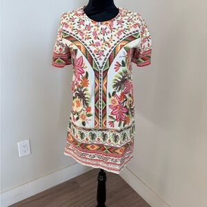 Farm Rio Floral Embroidered Print Short Sleeve Shift Dress